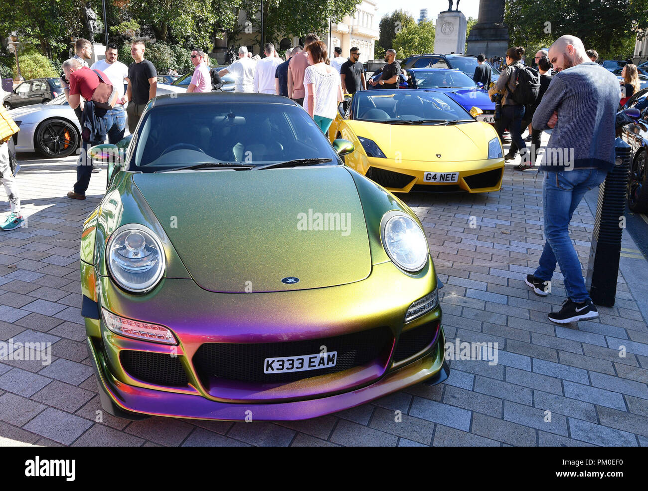 Supercars parked in Waterloo Place, London, where the Piccadilly Boy ...