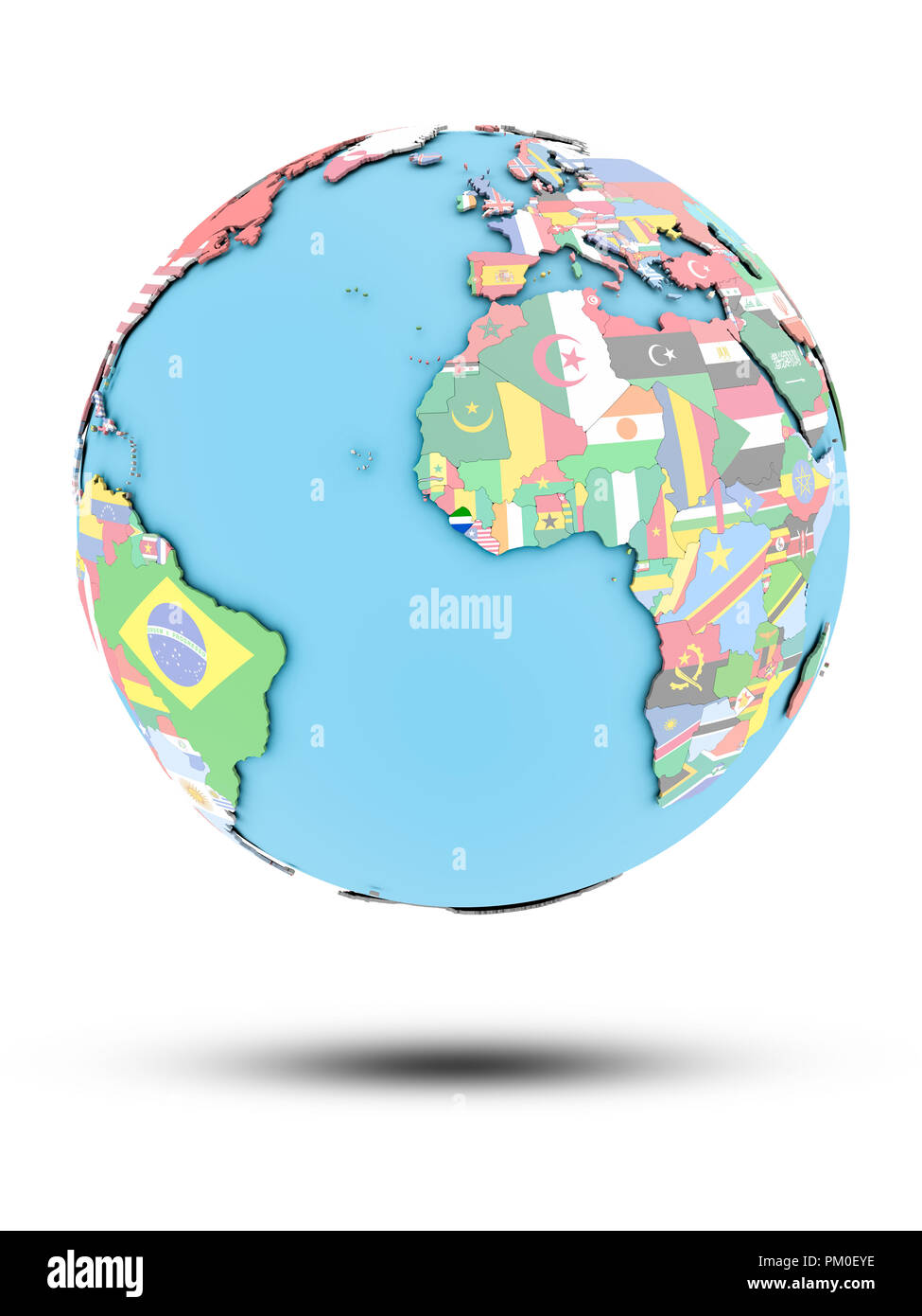 Sierra Leone on political globe with national flags isolated on white ...