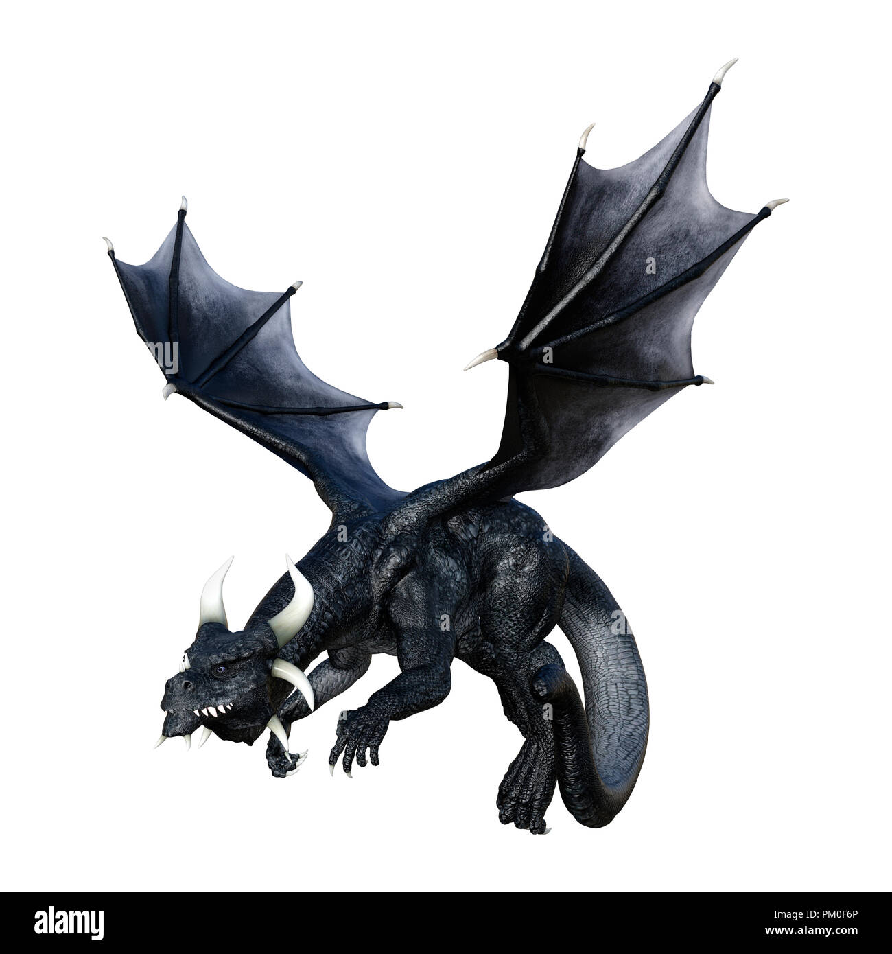 3D rendering of a black fantasy dragon isolated on white background ...