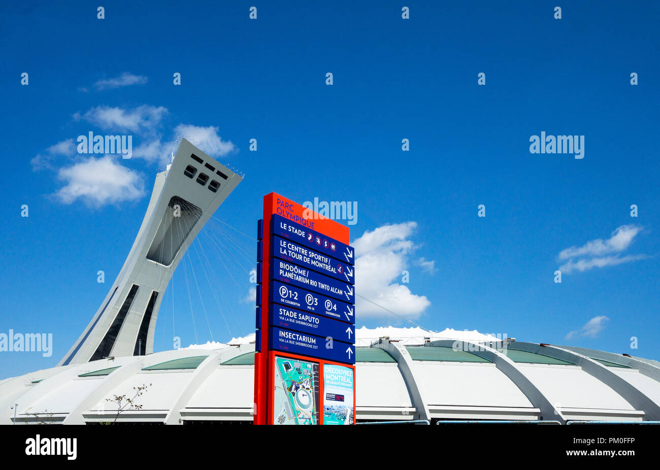 The Montreal Tower at the Montreal Olympic Stadium in QC, Canada Stock Photo