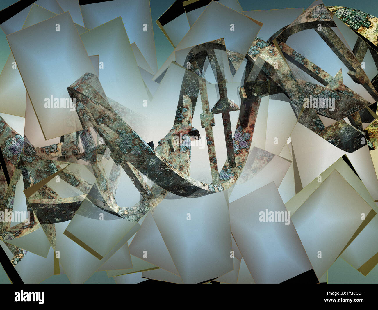 Surreal digital art. Damaged rusted DNA strands. Stock Photo