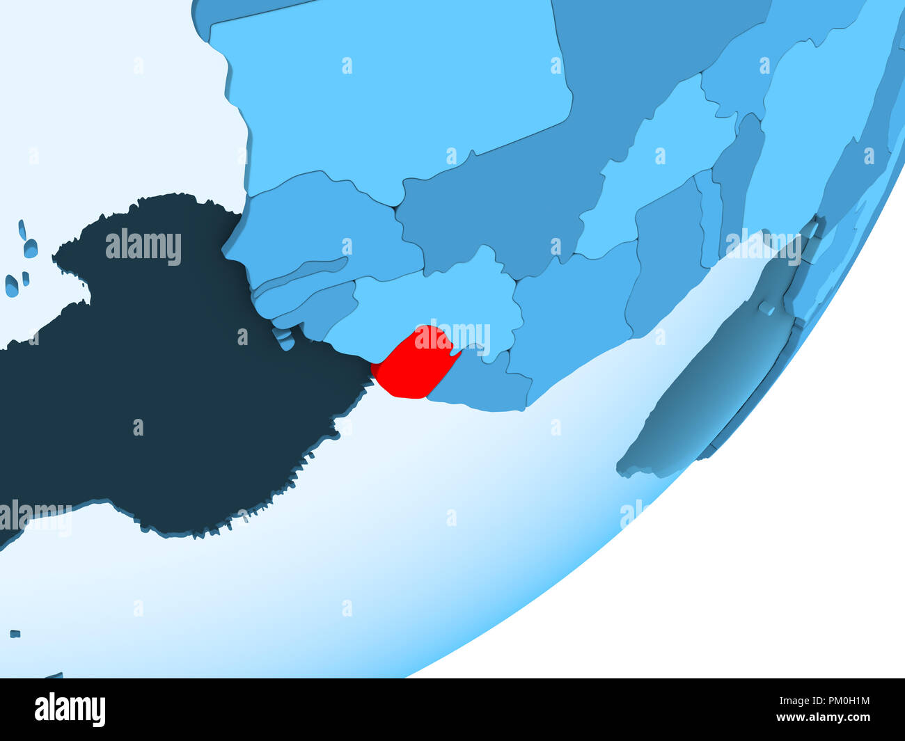 Sierra Leone in red on blue political globe with transparent oceans. 3D ...