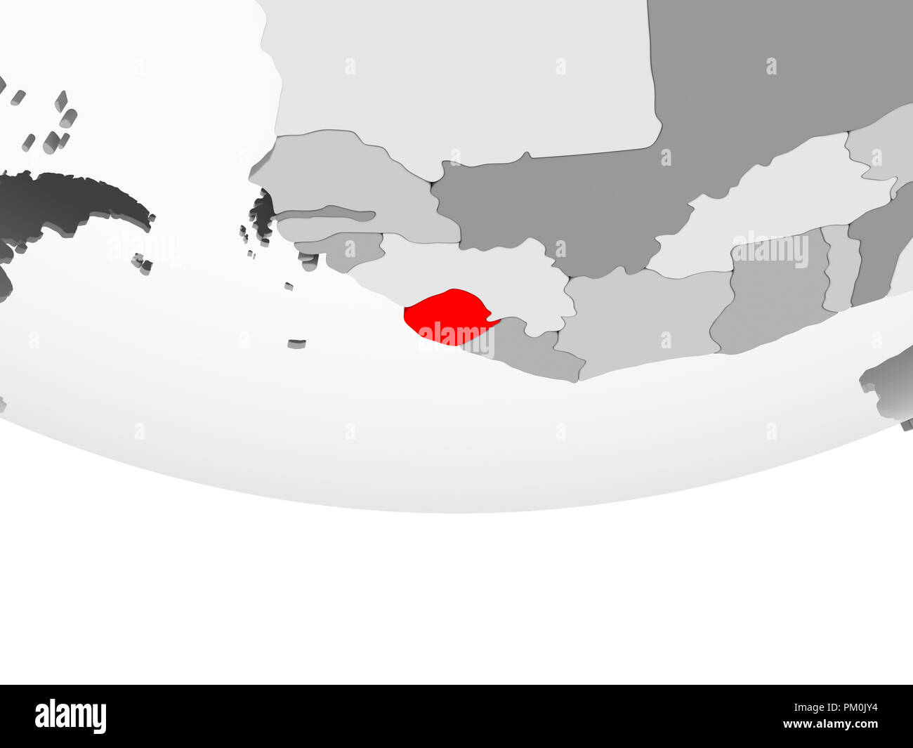Sierra Leone in red on grey political globe with transparent oceans. 3D ...