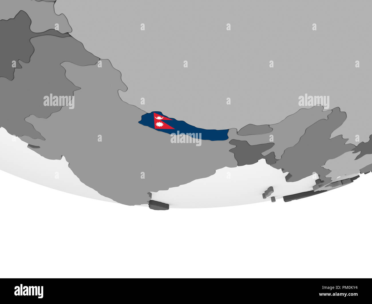 Nepal on gray political globe with embedded flag. 3D illustration Stock ...