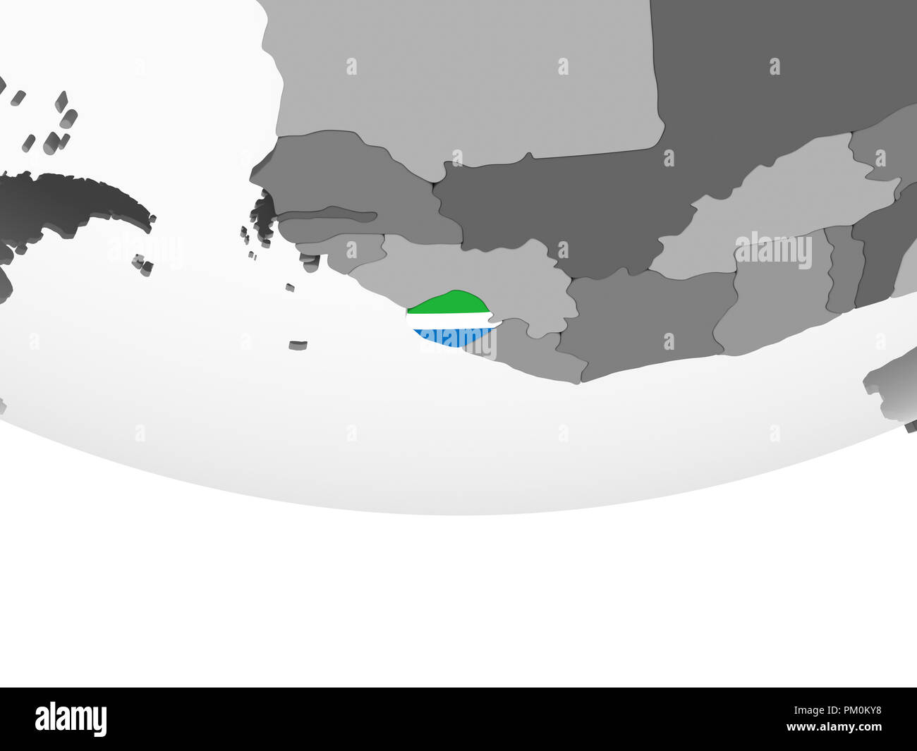 Sierra Leone on gray political globe with embedded flag. 3D ...
