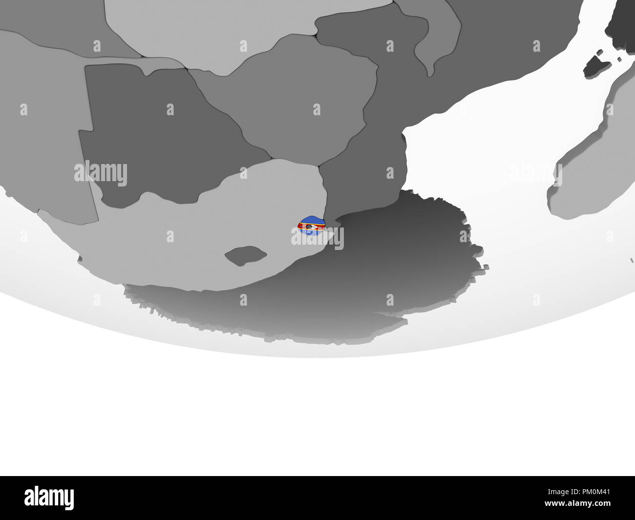 Swaziland on gray political globe with embedded flag. 3D illustration ...