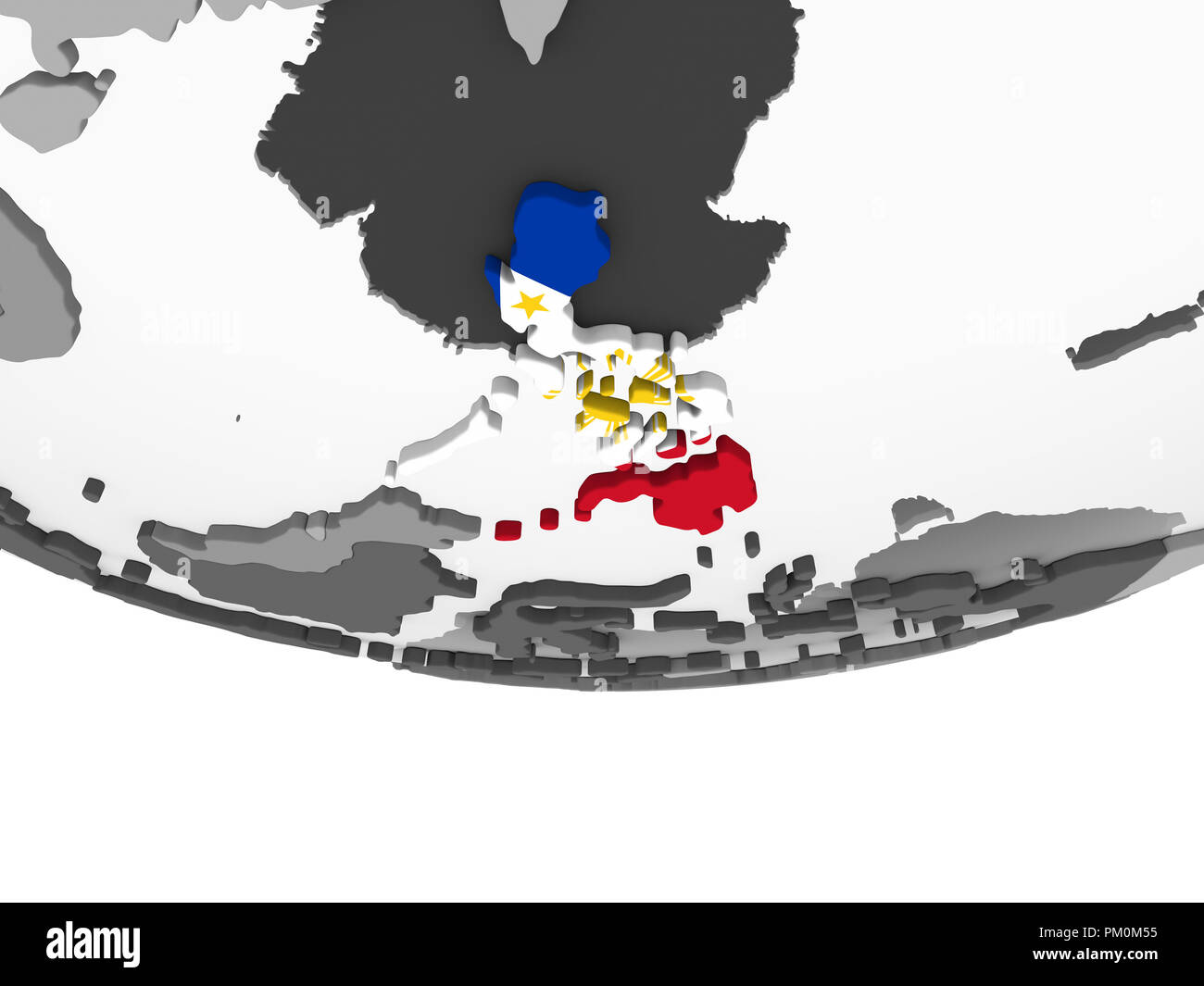 Philippines on gray political globe with embedded flag. 3D illustration ...