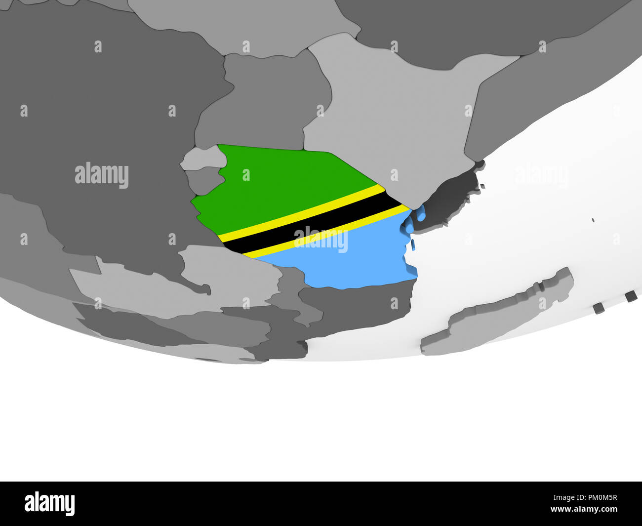 Tanzania on gray political globe with embedded flag. 3D illustration ...