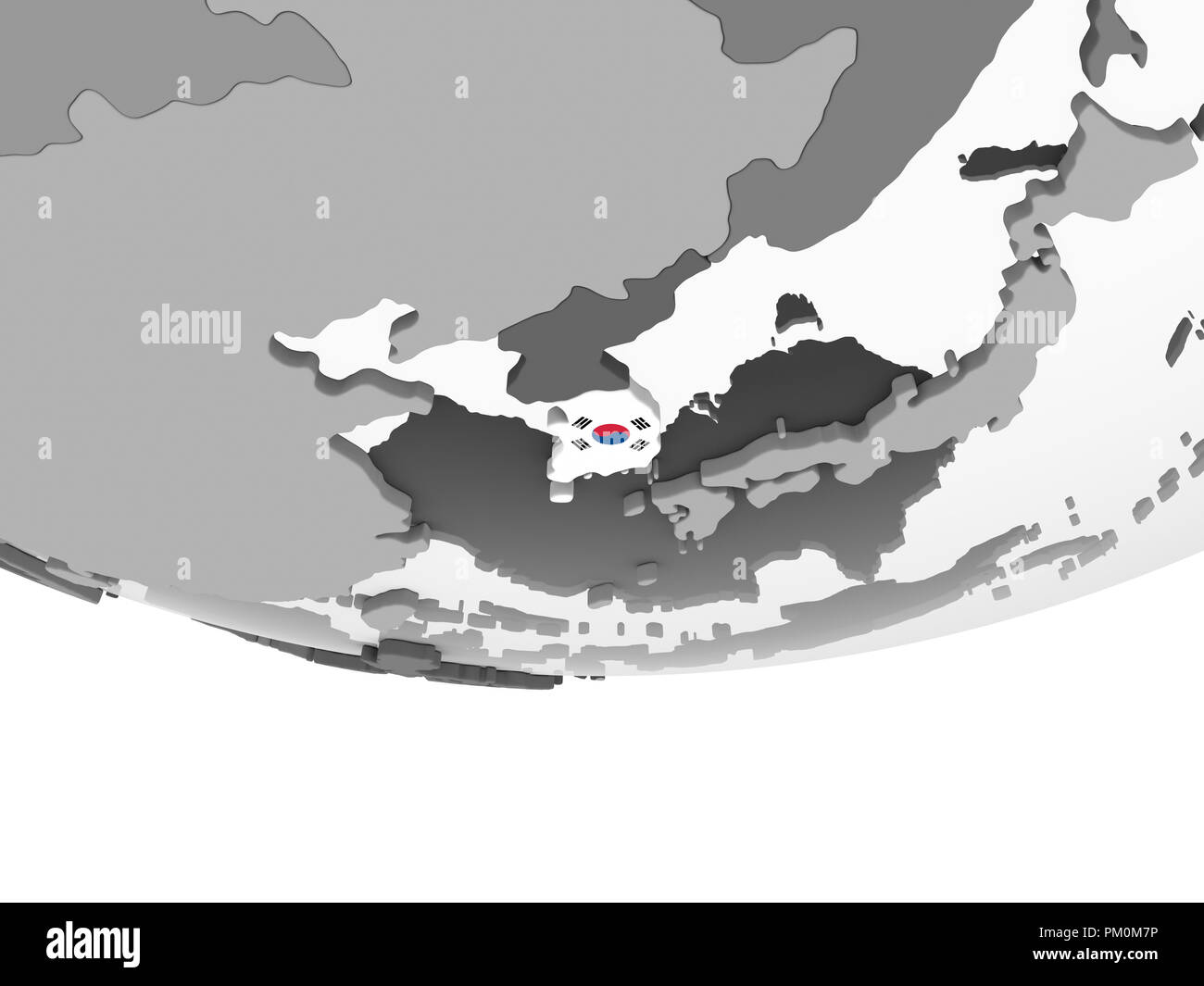 South Korea on gray political globe with embedded flag. 3D illustration ...