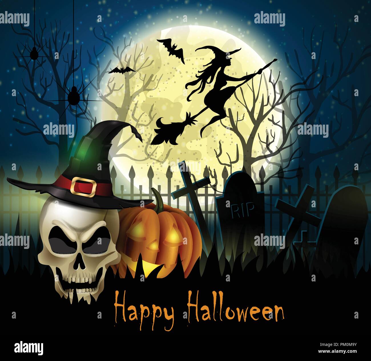 Halloween background of Witch on the full moon Stock Vector Image & Art ...