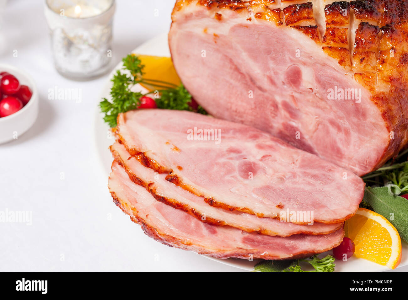 Christmas Smoked Roasted Glazed Holiday Pork Ham Stock Photo Alamy