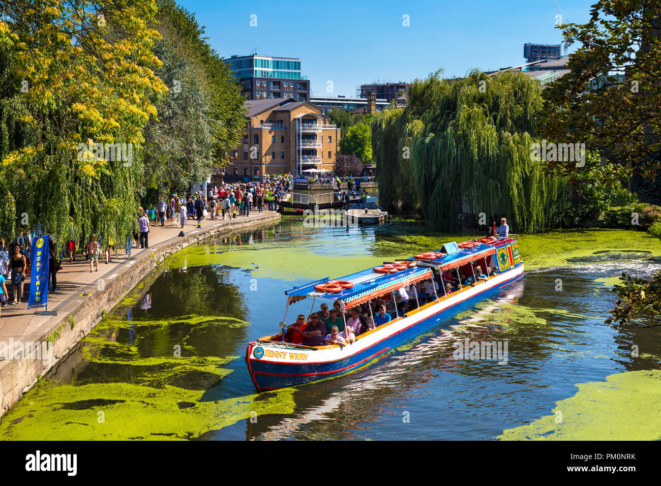 A barge tour on the Regents Canal during Angel Canal Festival 2018, London, UK Stock Photo