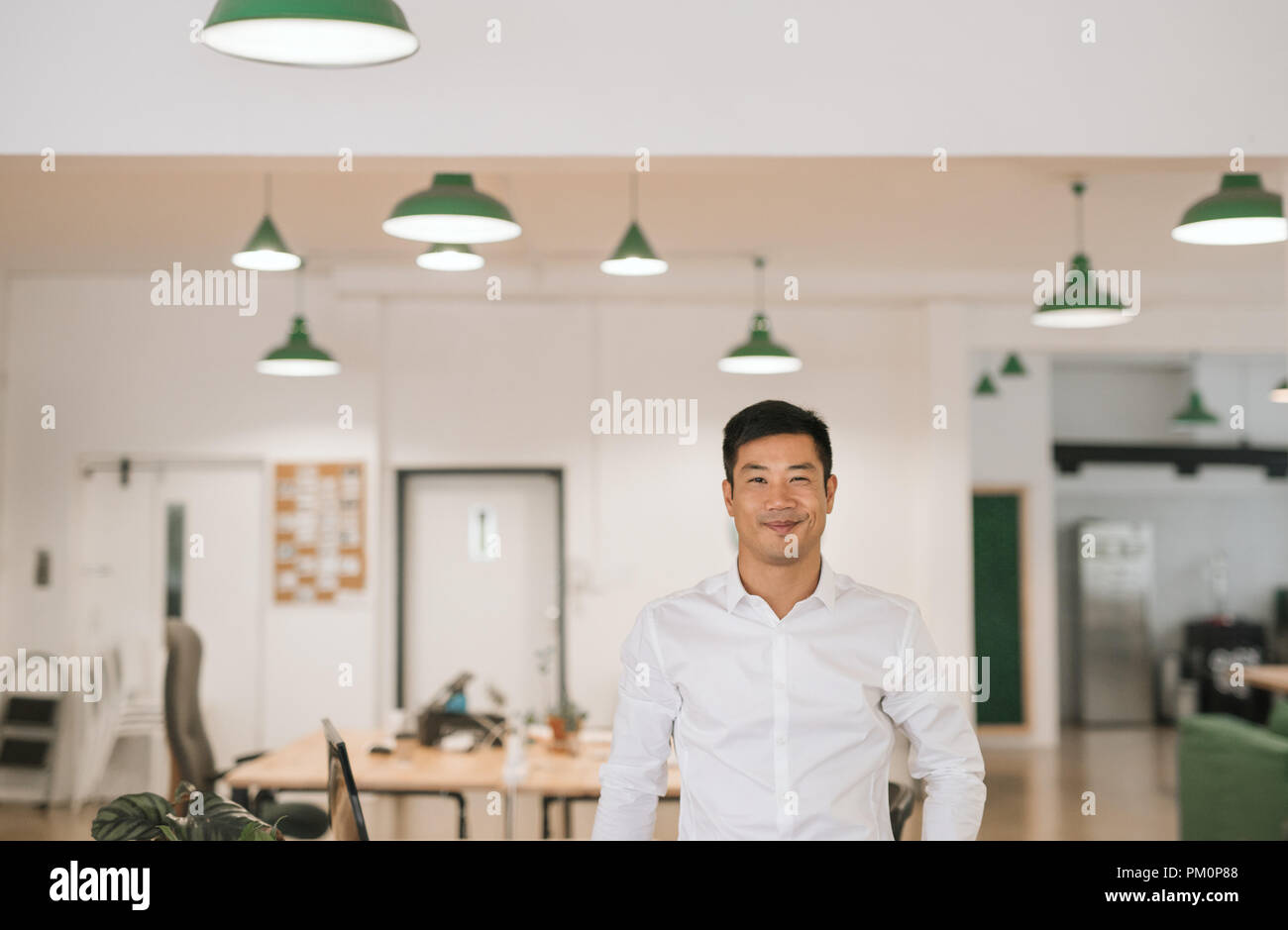 Successfull young Asian businessman smiling confidently while standing ...