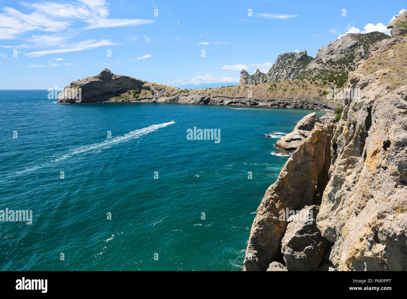 beautiful mountains and blue sea in Crimea, nature and travel, view from high. Novy Svet village Stock Photo - Alamy