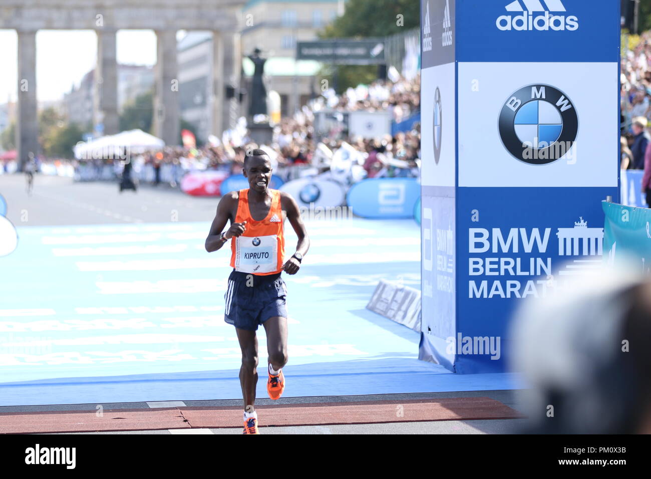Berlin, Germany. 16 September 2018. Amos Kipruto after the finish line.  Eliud Kipchoge wins the BMW-Berlin Marathon in a new world record time.  With 2:01:39 hours Kipchoge wins the 45th BMW Berlin
