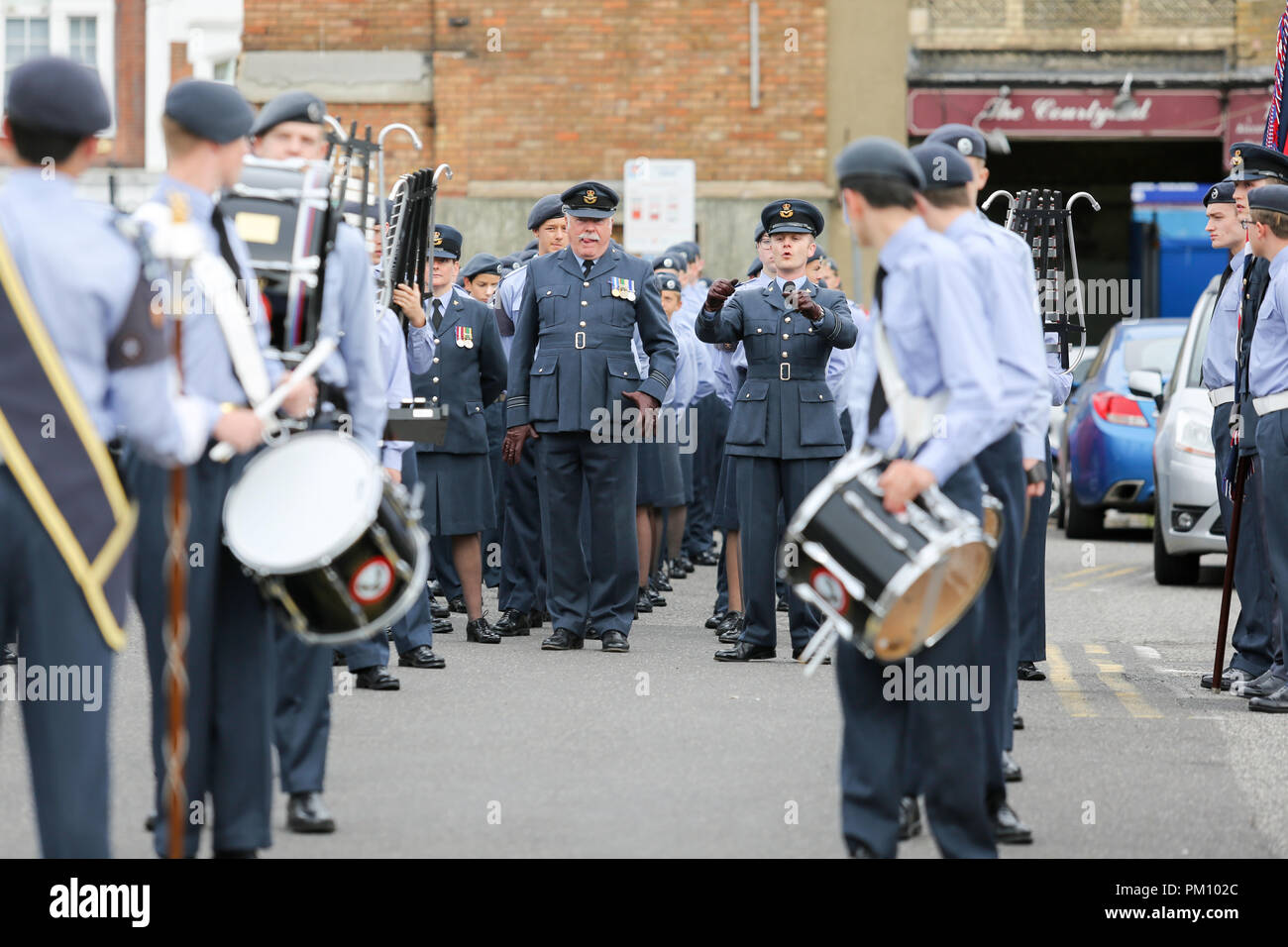 Essex, UK. 16 September 2018. Air Cadets lead the parade to St John’s ...