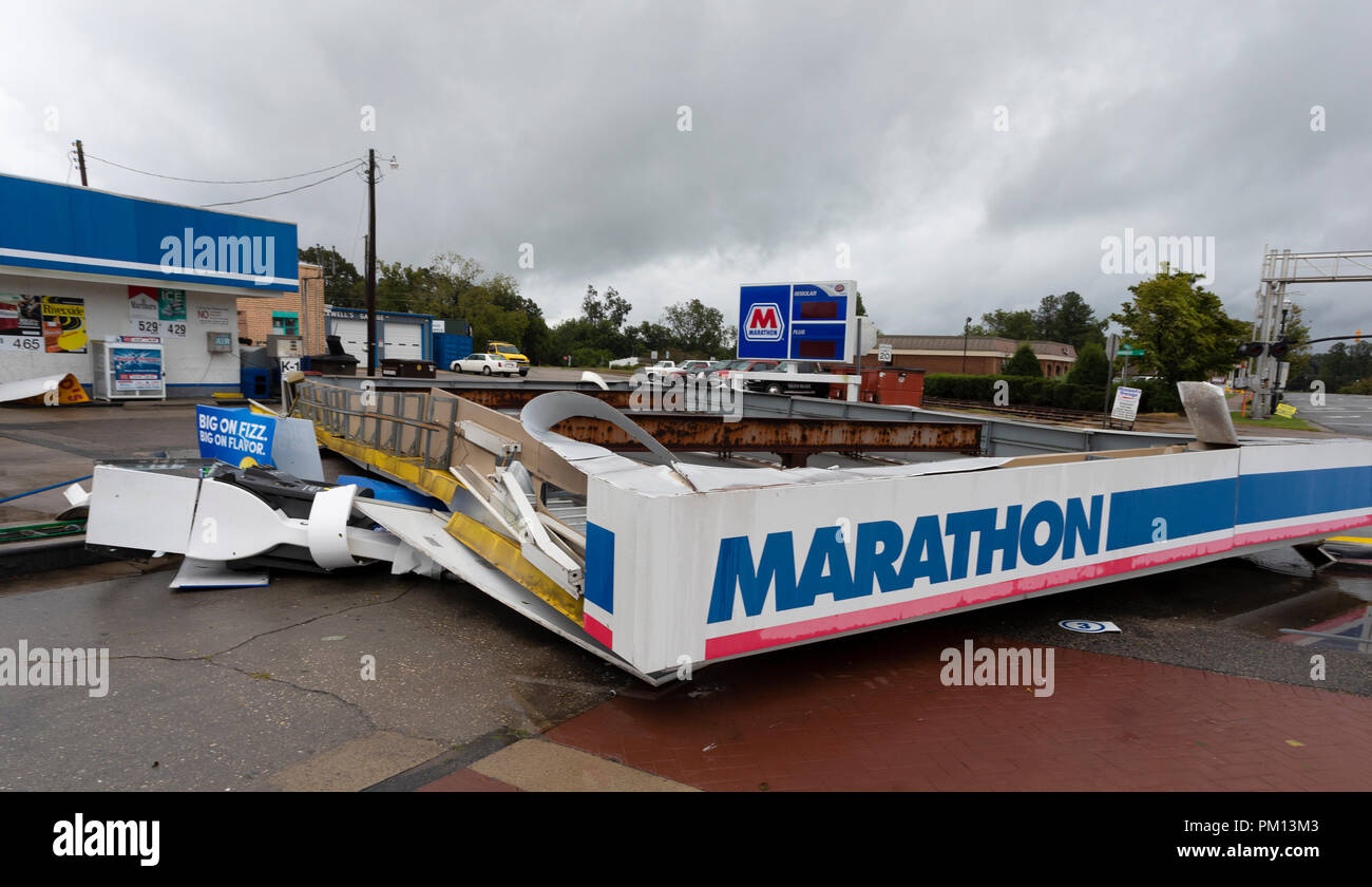 North Carolina, USA. 16 September 2018. Gas station structure that has