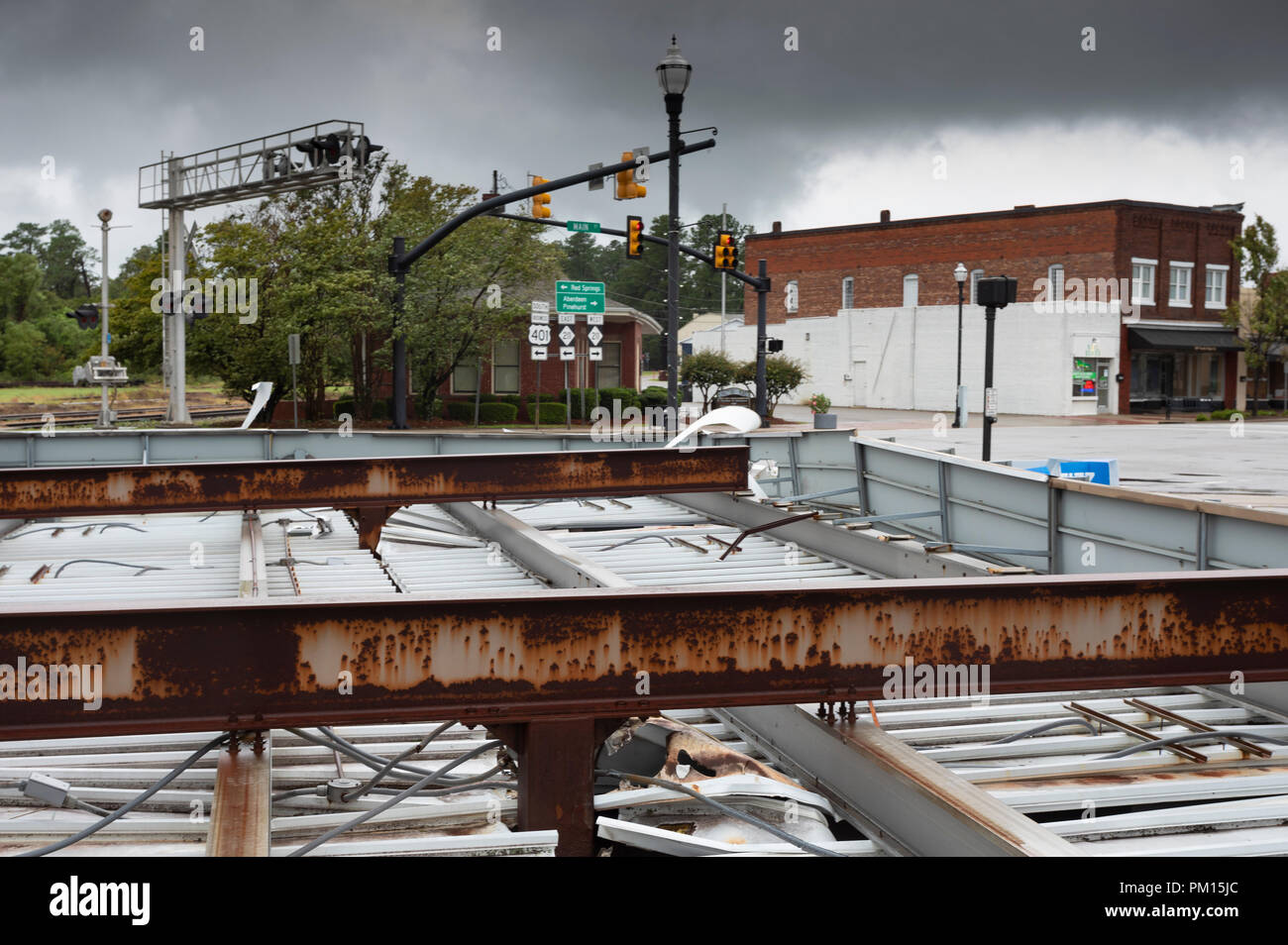 North Carolina, USA. 16 September 2018. Gas station roof that has