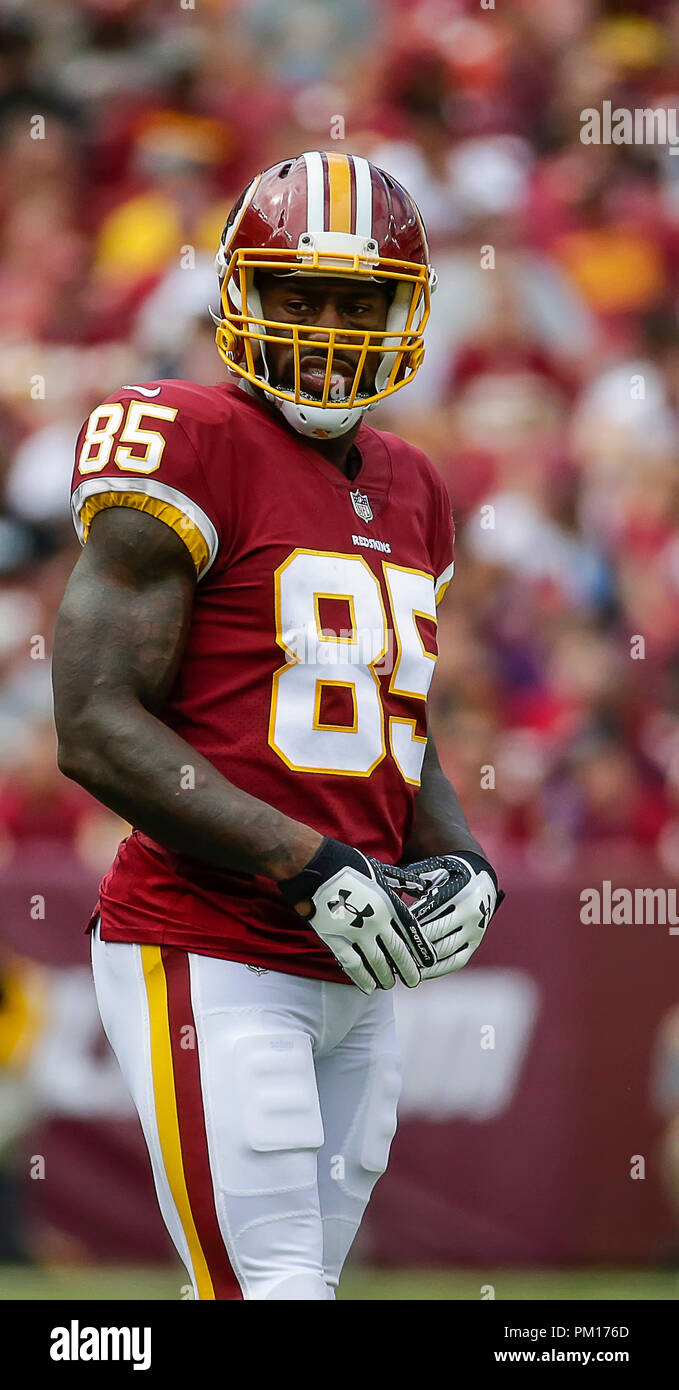 Landover, MD, USA. 16th Sep, 2018. Washington Redskins TE #85 Vernon Davis during a NFL football game between the Washington Redskins and the Indianapolis Colts at FedEx Field in Landover, MD. Justin Cooper/CSM/Alamy Live News Stock Photo