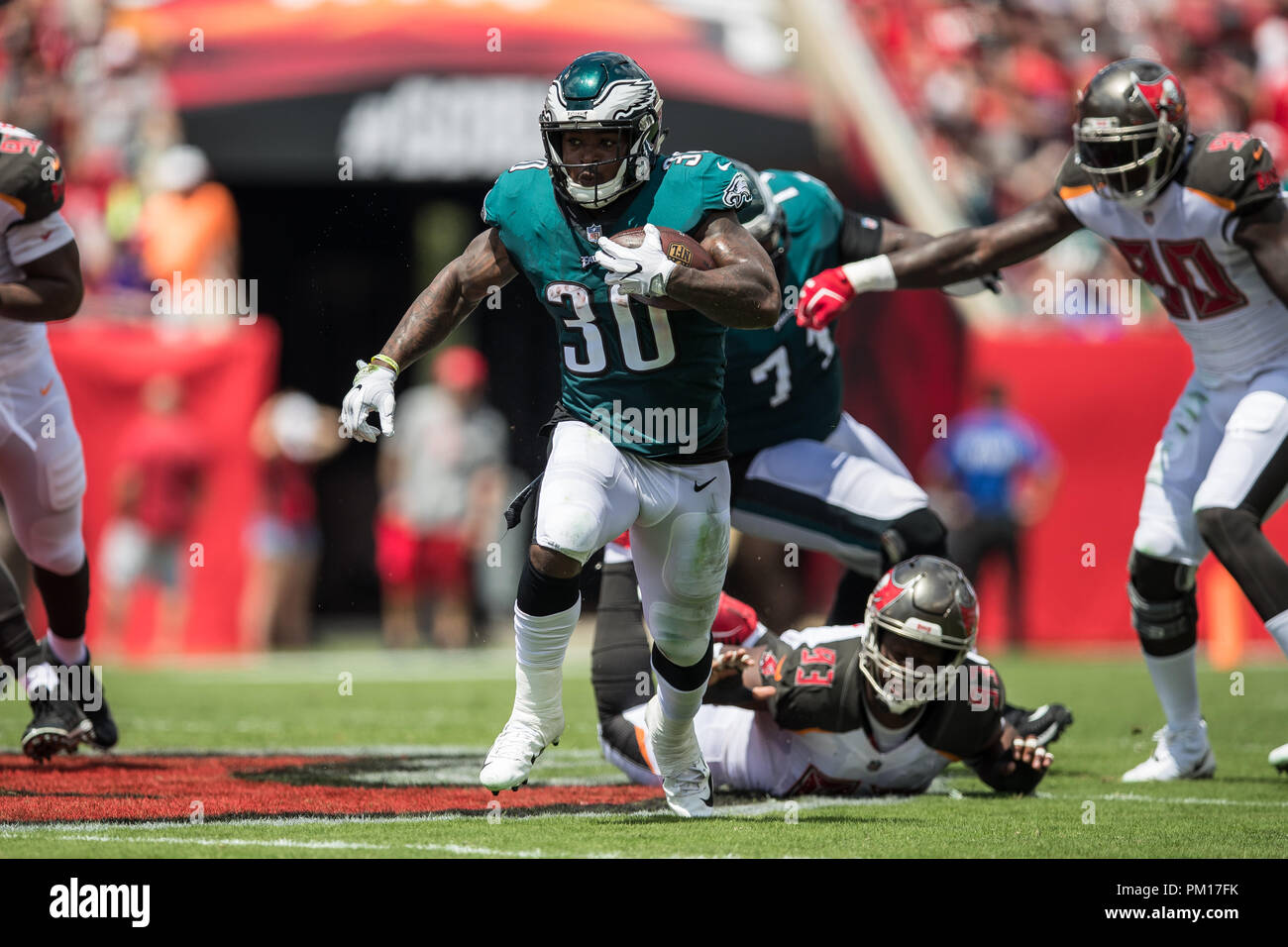 Philadelphia Eagles running back Corey Clement (30), warms up