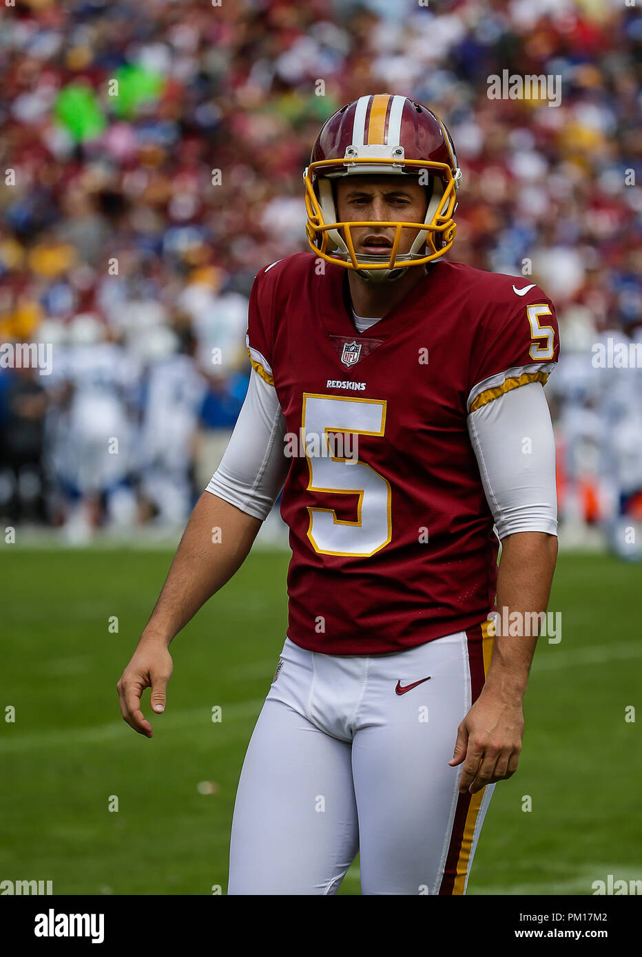 Landover, MD, USA. 16th Sep, 2018. Washington Redskins P #5 Tress Way during a NFL football game between the Washington Redskins and the Indianapolis Colts at FedEx Field in Landover, MD. Justin Cooper/CSM/Alamy Live News Stock Photo