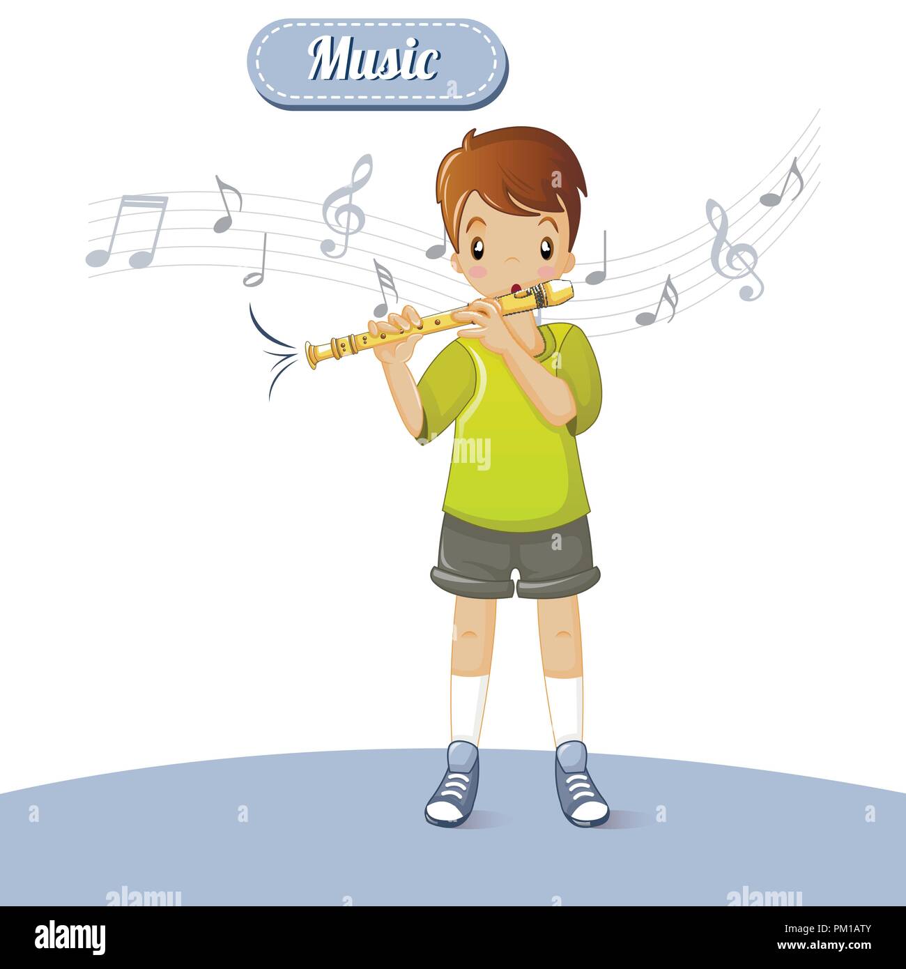 Boy play flute music concept background, cartoon style Stock Vector Image &  Art - Alamy