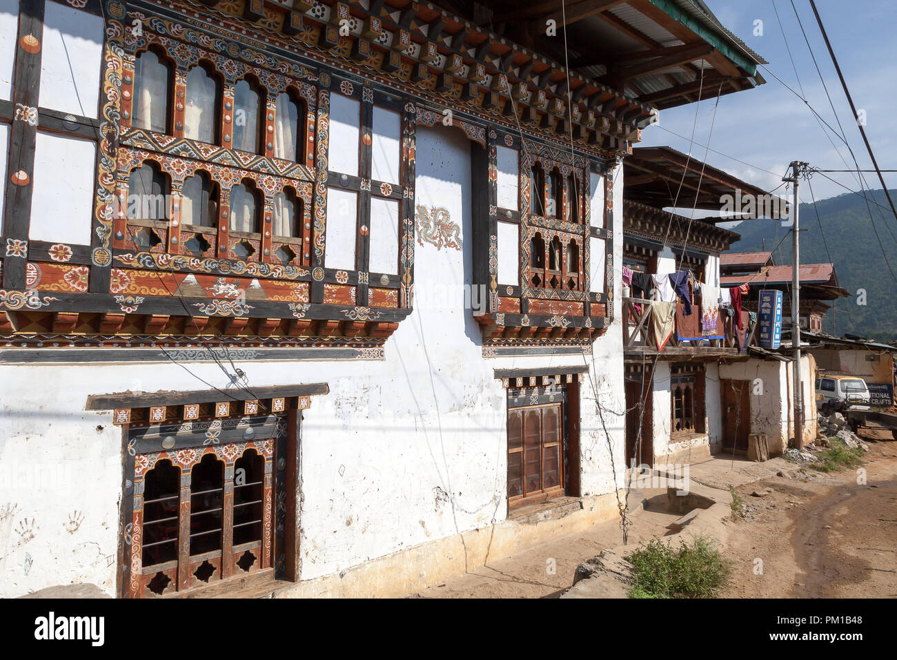 Traditional buildings in Pana Village, Bhutan Stock Photo