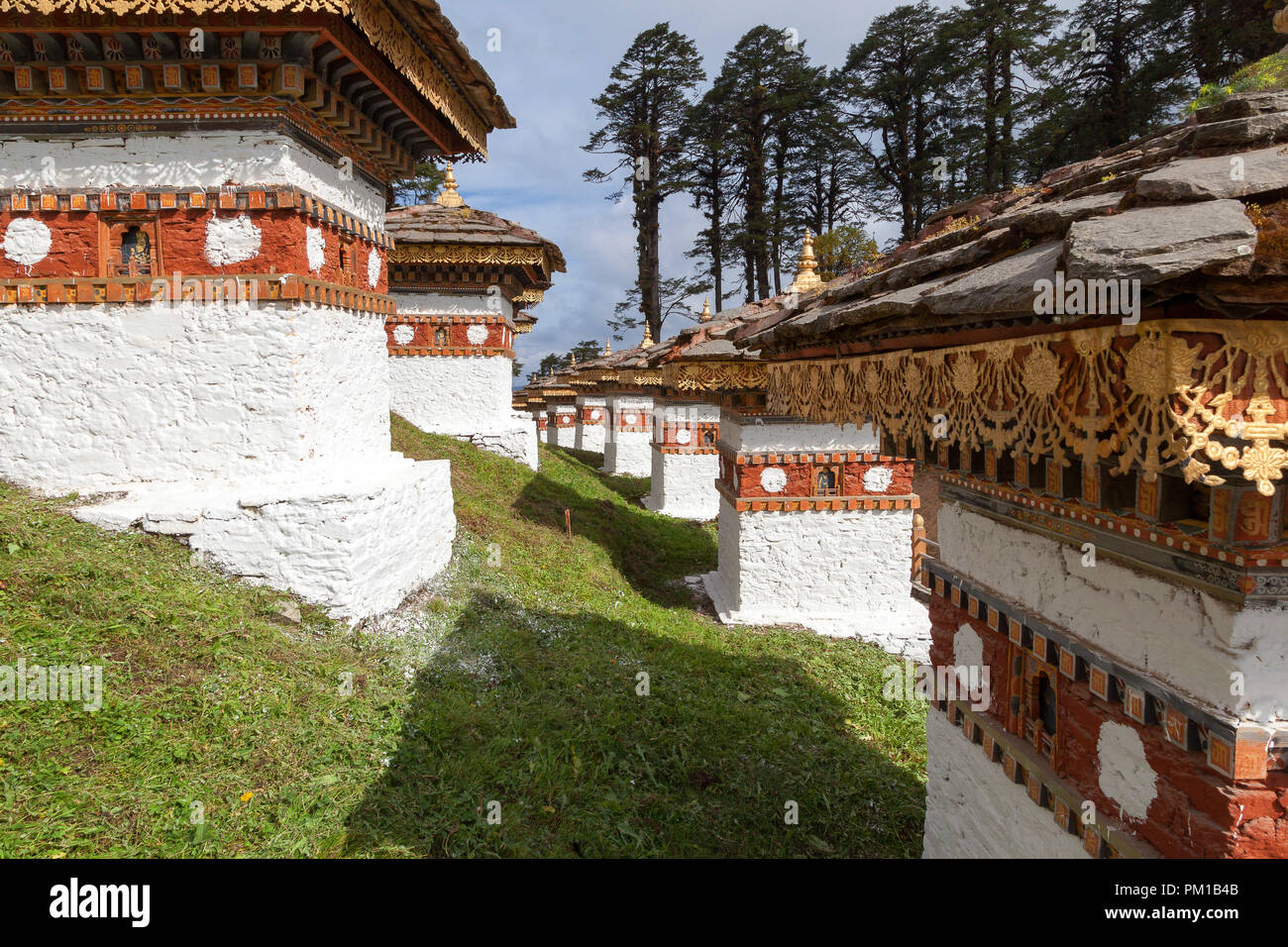 108 stupas (chortens) at Dochu La pass. Bhutan Stock Photo