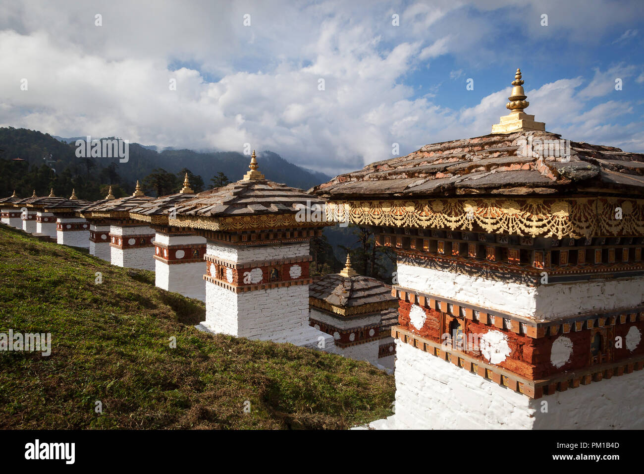 108 stupas (chortens) at Dochu La pass. Bhutan Stock Photo