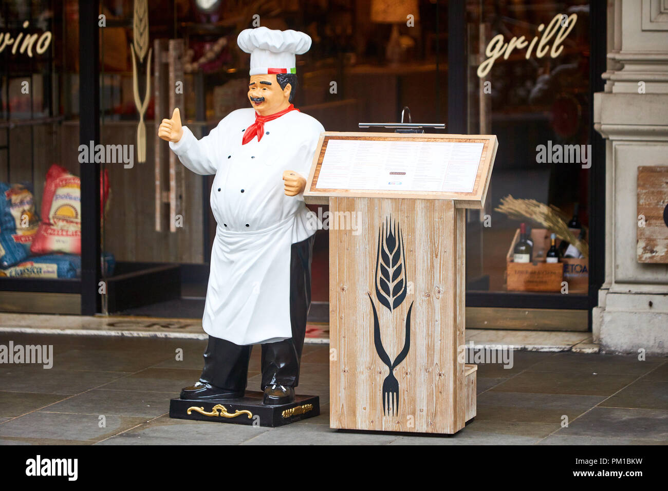 Statue outside Granaio restaurant at the site of the former Criterion