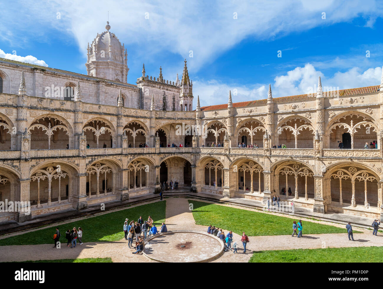 View from the Upper Cloisters of the Jeronimos Monastery ( Mosteiro dos Jeronimos ), Belem district, Lisbon, Portugal Stock Photo