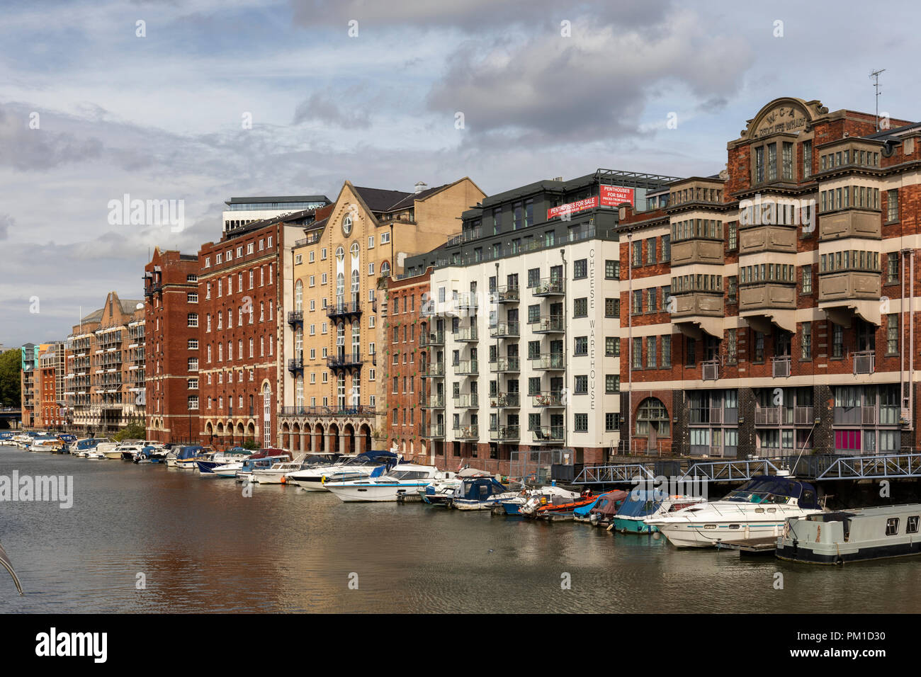 Old warehouses at Redcliffe Wharf - now apartments and offices, Bristol Docks, City of Bristol, England, UK Stock Photo