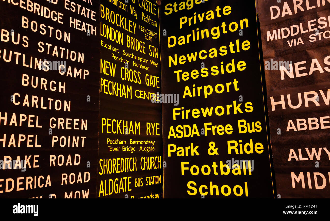 Old Bus Destinations on Display Stock Photo - Alamy