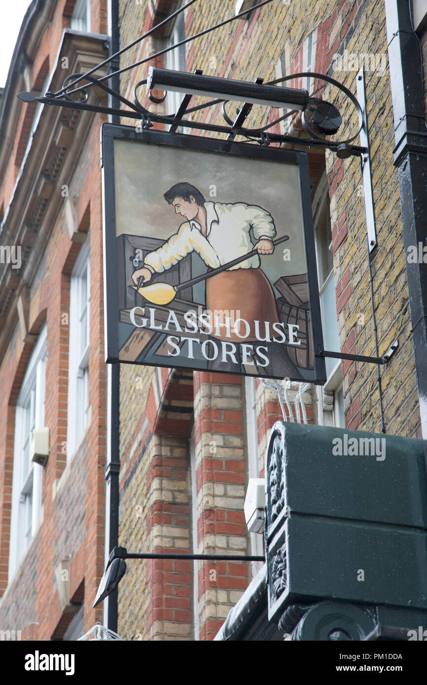 Glasshouse Stores Pub Sign; Brewer Street; London; England; UK Stock