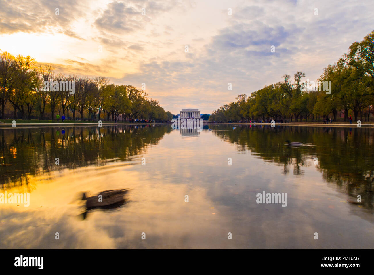 The Abraham Lincoln Memorial from across the Reflecting pool.  Washington DC, USA.  A view of the Lincoln Memorial from across the Reflecting pool. Stock Photo