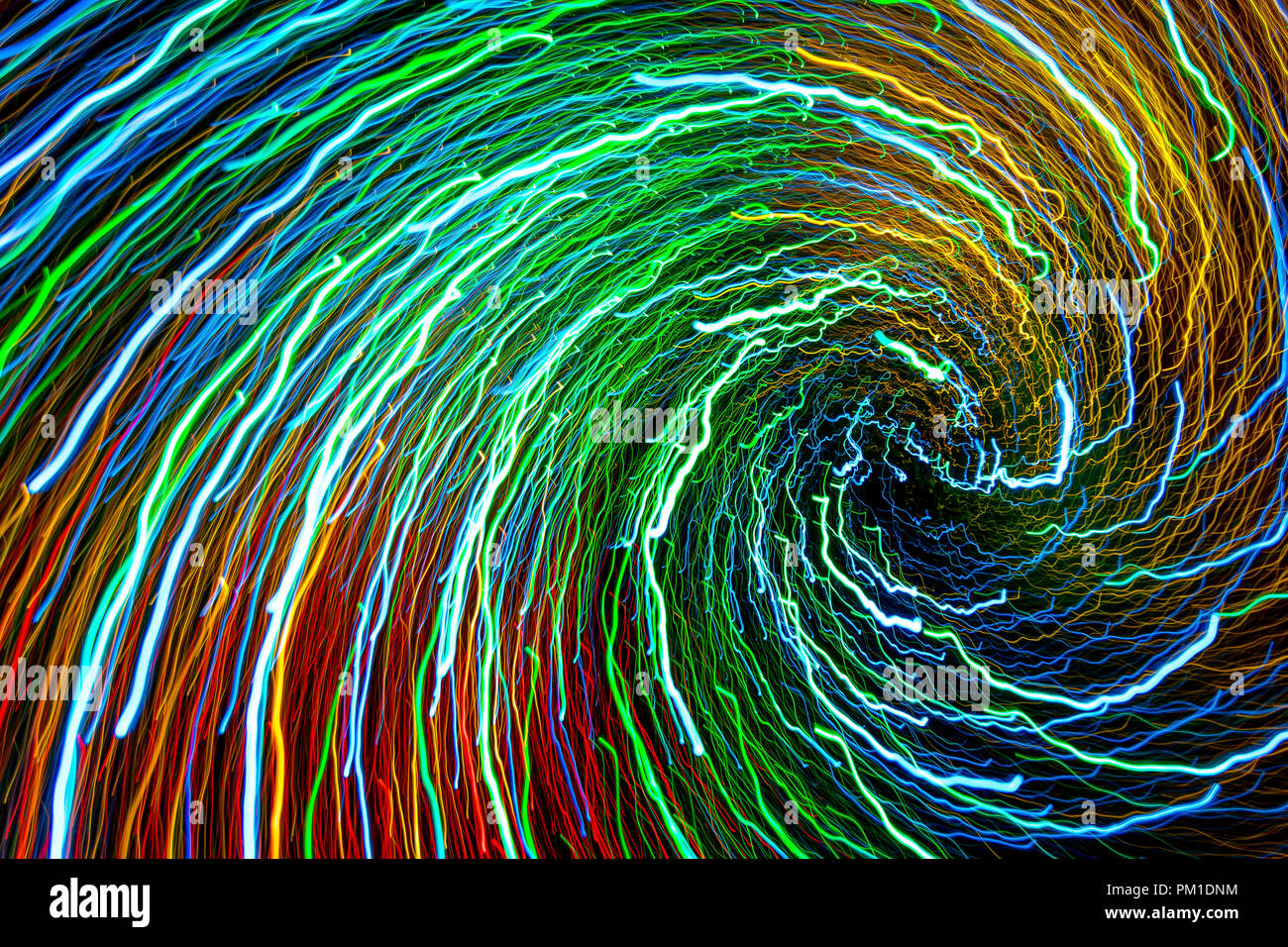 Bright Colored Spiral Light Trails Stock Photo Alamy