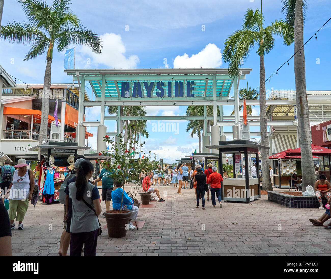 MIAMI, USA - AUGUST 22, 2018: Bayside Marketplace sign in Miami. Bayside Marketplace is two-story open air shopping center located in the Downtown Mia Stock Photo