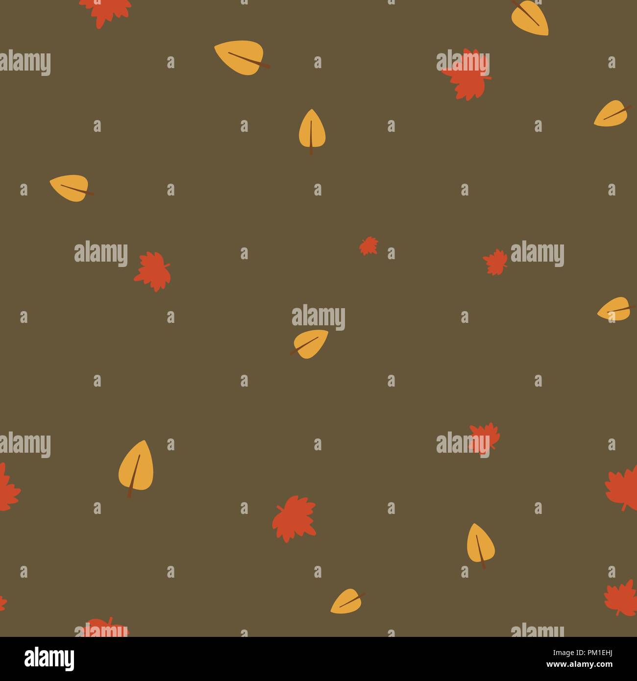 Maple and birch leaves pattern seamless. Vector illustration. Brown background. Stock Vector