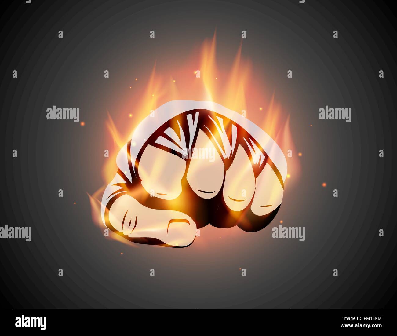 MMA or boxing burning bandage fist. Mixed martial arts fighting flame hand emblem or logo idea. Vector athletic symbol with fire. Stock Vector