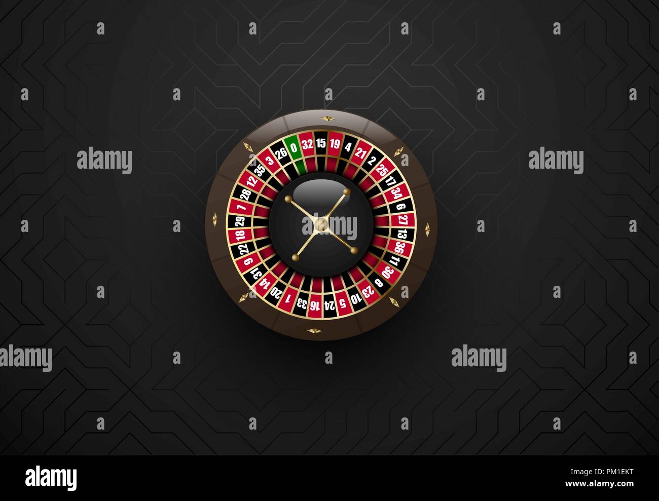 Vector black casino gambling roulette wheel. Dark silk geometric background. Online casino web banner, logo or icon Stock Vector