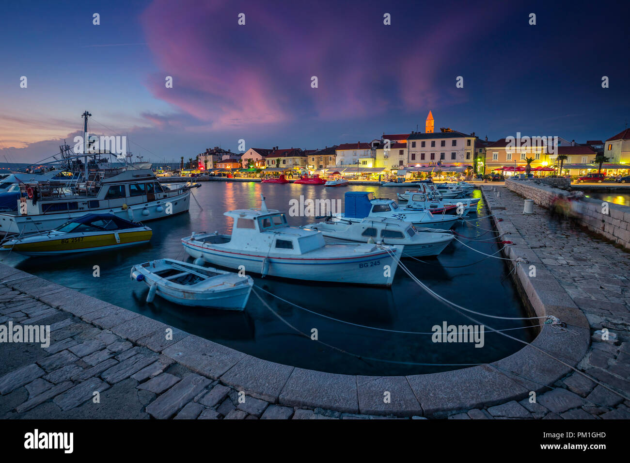 Biograd na moru at night Stock Photo