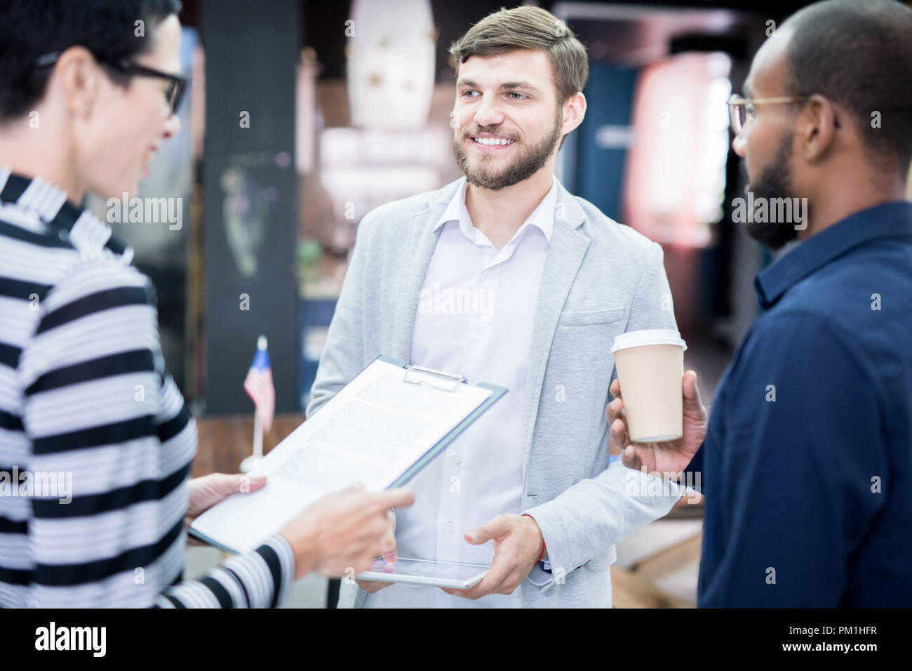 Business partners preparing for conference Stock Photo