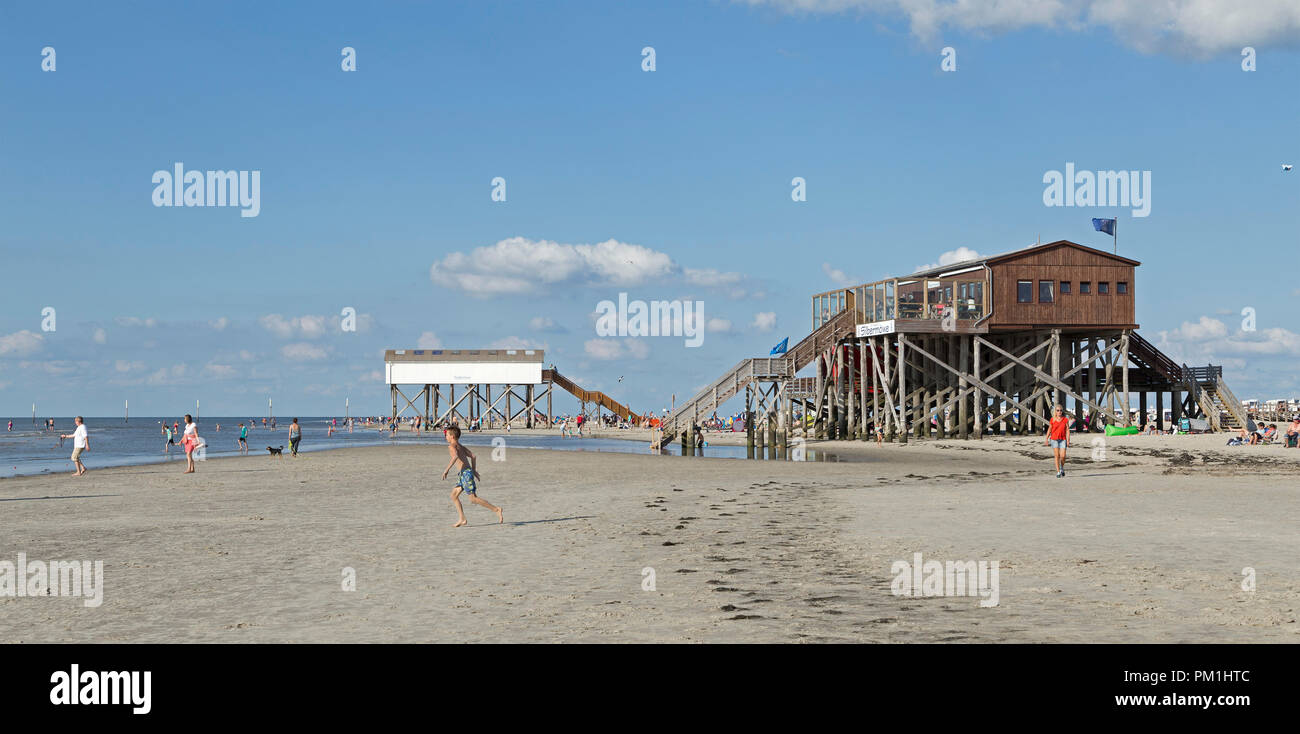 stilt house restaurant at the beach, St. Peter-Ording, Schleswig-Holstein, Germany Stock Photo
