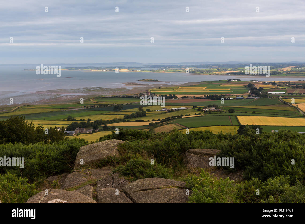Strangford Lough and farmland  from Scrabo Hill, Newtownards, County Down, N.Ireland. Stock Photo