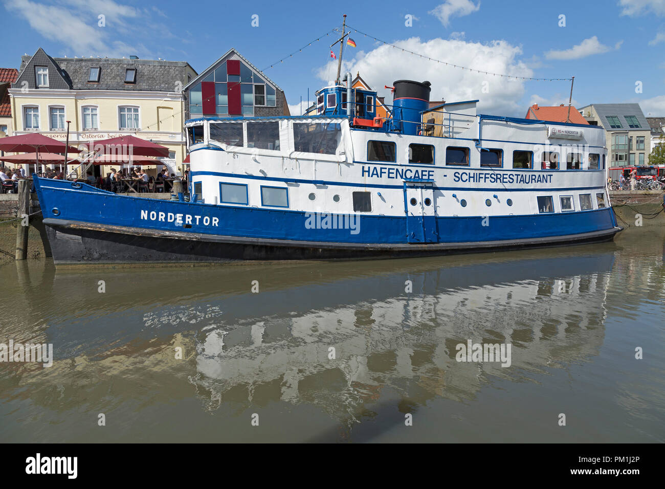 restaurant boat, harbour, Husum, Schleswig-Holstein, Germany Stock Photo