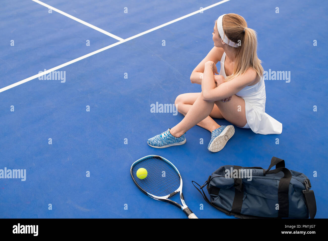 Female Tennis Player Resting Stock Photo Alamy
