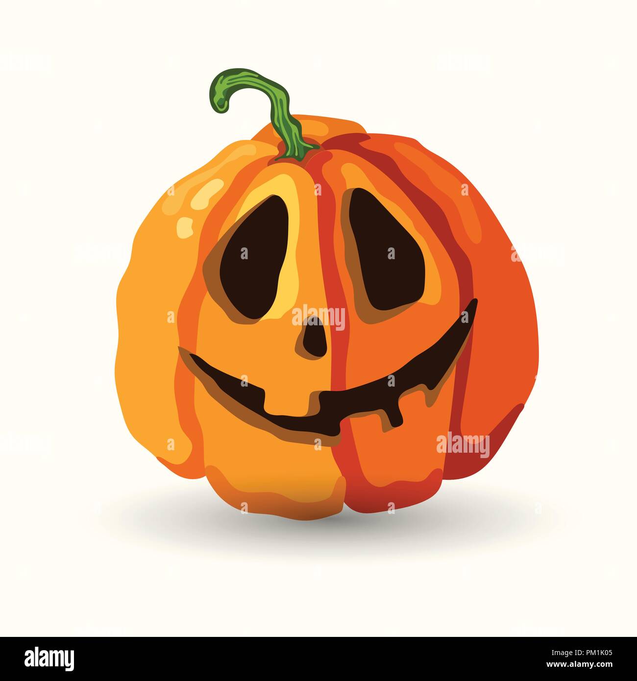 Cartoon vector Halloween smiling spooky face pumpkin isolated on the white background. Stock Vector