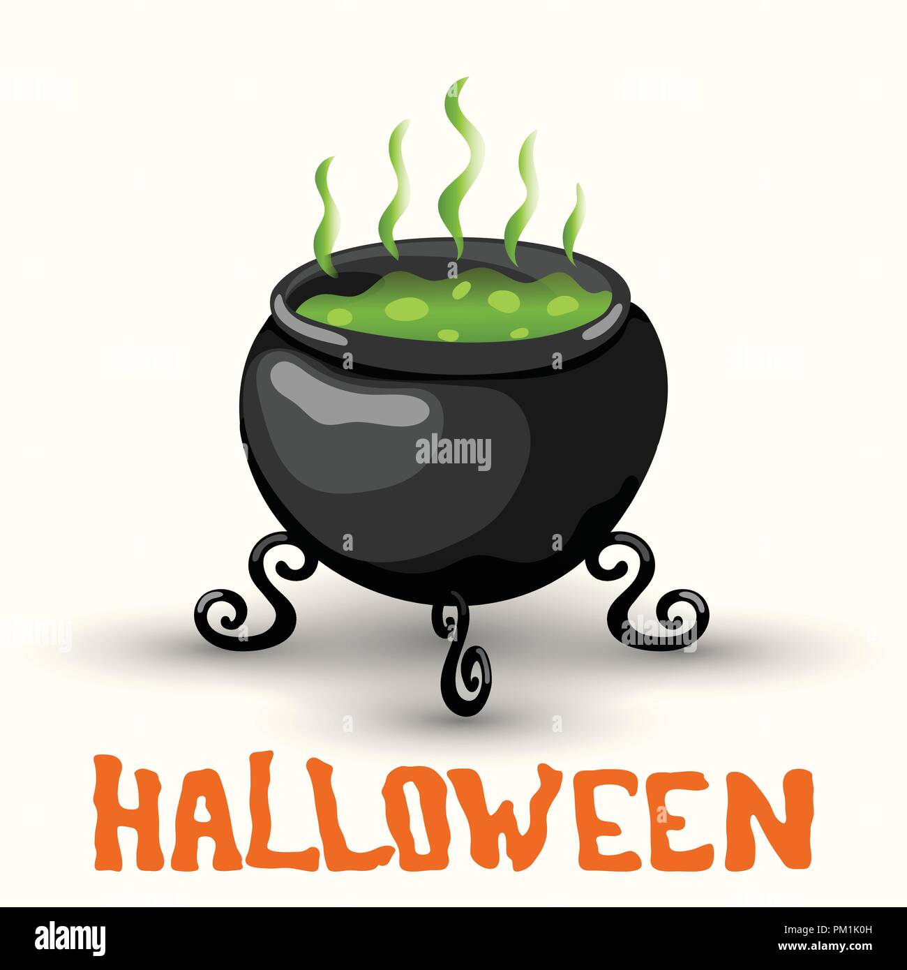 Cartoon vector witch pot with boiling potion of poison isolated on the white background Stock Vector