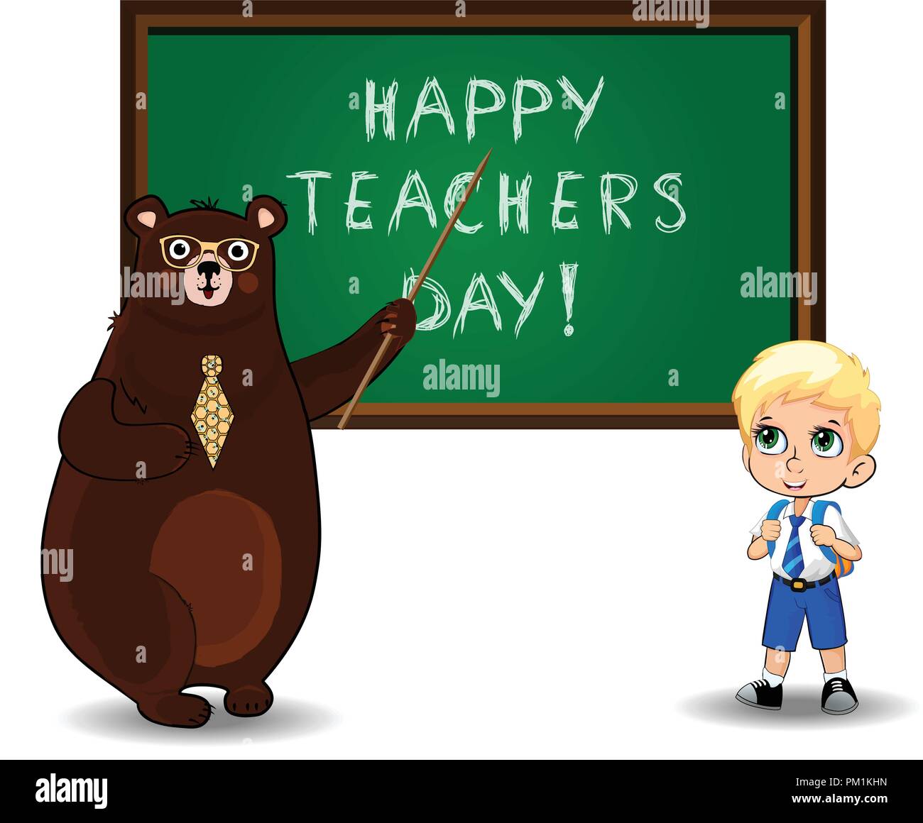 Happy teachers day greeting card clip art with cute cartoon bear teacher wearing glasses and tie holding pointer and kawaii schoolboy in uniform near Stock Vector Image & Art - Alamy Happy teachers day greeting card clip art with cute cartoon bear teacher wearing glasses and tie holding pointer and kawaii schoolboy in uniform near Stock Vector Image & Art - Alamy