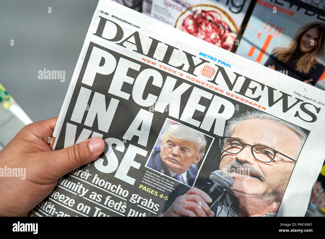 MIAMI, USA - AUGUST 22, 2018: Daily News newspaper in a hand. Daily News, is a popular American newspaper based in New York City Stock Photo